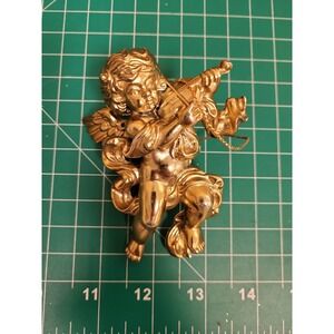 Gold Tone‎ Angel Playing Violin Figurine Ornament Cherub Decoration Holiday